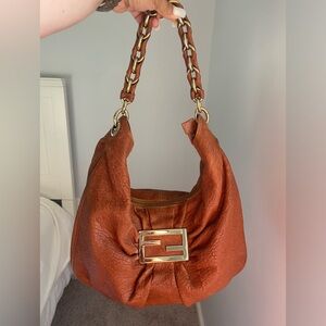 EUC FENDI LEATHER HOBO BAG in Cognac color